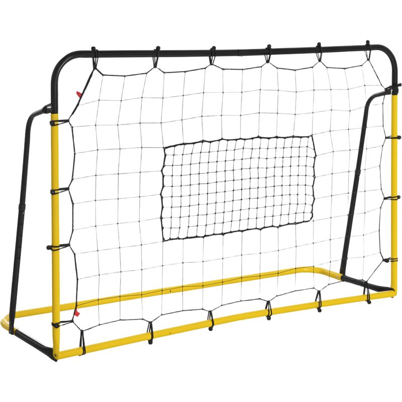 HOMCOM Kickback Fußball Rebounder Tor Rückprallwand Netz für Fußball, Basketball und Baseball, Stahl+PE, Gelb+Schwarz, 184 x 63 x 123 cm