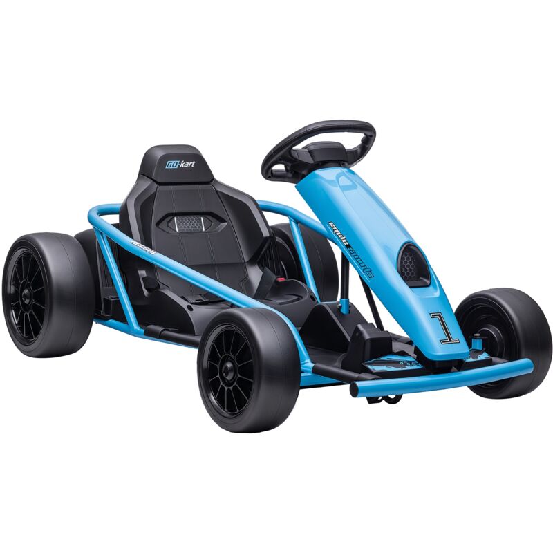 HOMCOM Kinder Elektro Gokart 12 V 6-13km/h Drift Kart mit Langsamem Start, Musik, Hupe und Sicherheitsgurt, Kinderfahrzeug für 8-12 Jahre Kinder, Blau