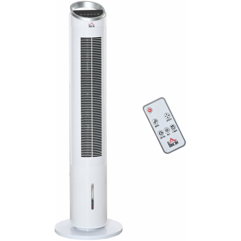 HOMCOM Luftkühler mit Wasserkühlung Fernbedienung Turmventilator Standventilator mit Luftbefeuchtung 8h Timer Nutzungsraum 20㎡ 60W ABS Weiß Ø30 x