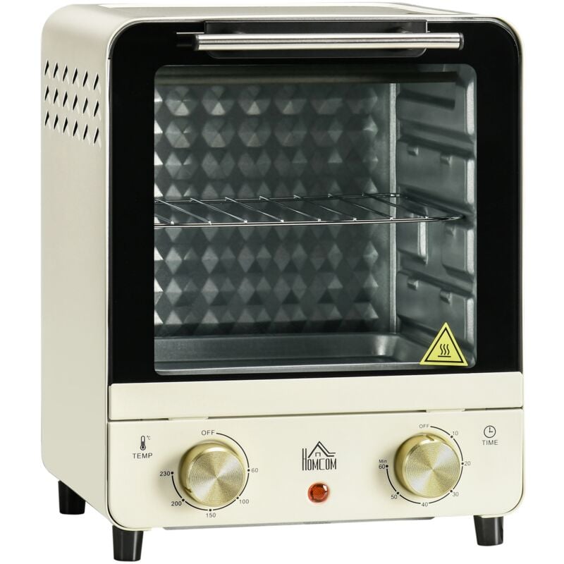 Mini Backofen 15 l 1000 w 60-230℃ inkl. Krümelblech, Backblech und Grillrost, Minibackofen mit 60 Min. Timer Cremeweiß - Homcom