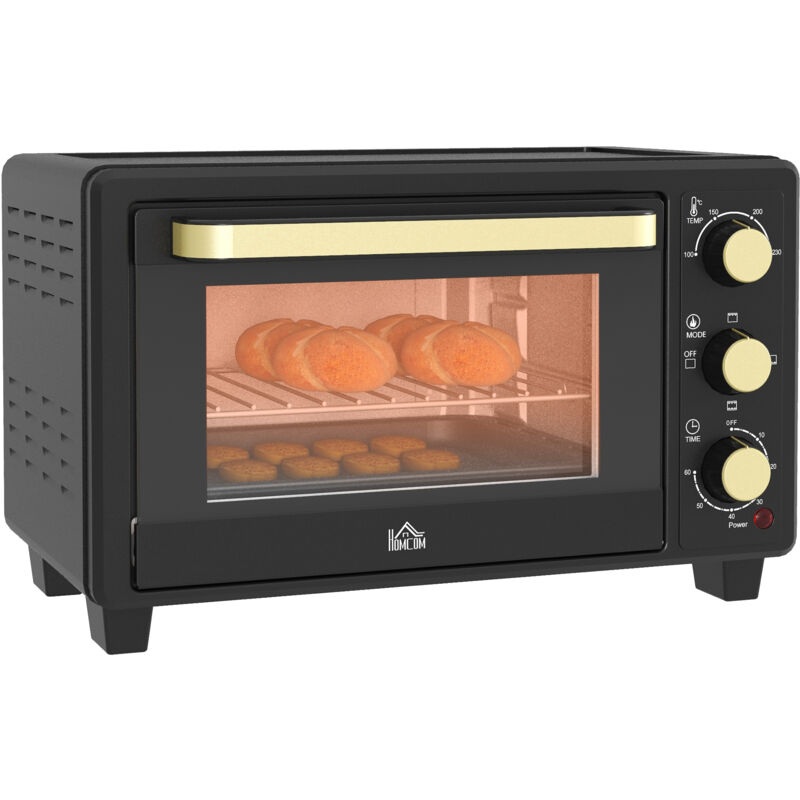 Mini Backofen 16 l 1400W 100-230℃ 60 Min. Timer inkl. Krümelblech, Backblech und Grillrost, Minibackofen mit Tablettgriff, Schwarz - Homcom