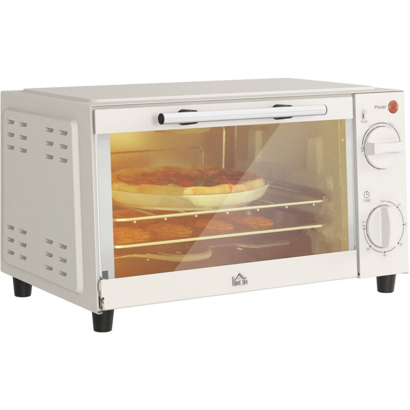 Minibackofen 9L Mini Ofen mit Backblech, Grillrost, 100 °C-230 °c, mit einstellbar Temperatur und Garzeit, 60 Min. Timer, 750W, Edelstahl, Cremeweiß