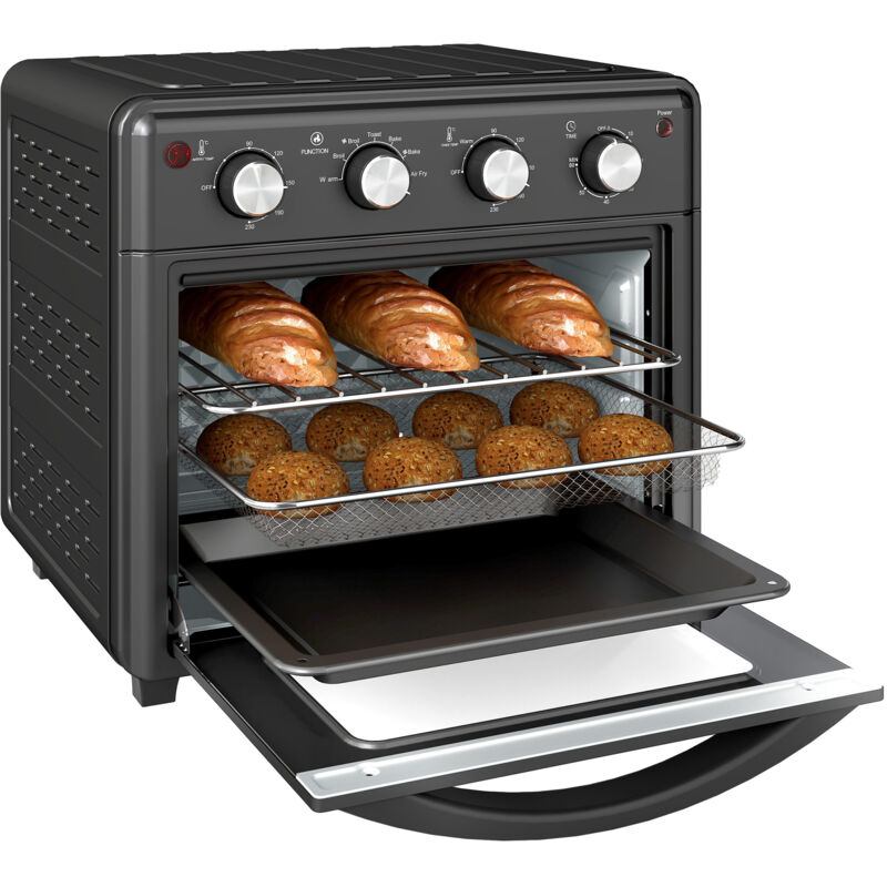 Homcom - Minibackofen mit Umluft 30L Mini Ofen mit Backblech, Grillrost und Krümelblech, 90 °C-230 °c Heißluftfritteuse mit 7 Modi, Frittierkorb, 60