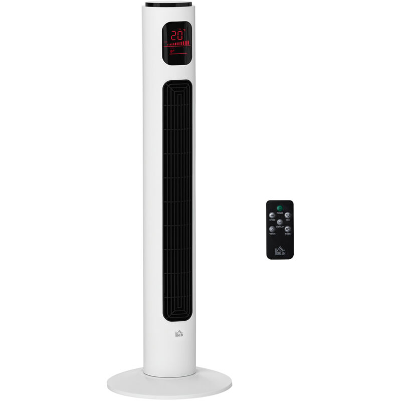 HOMCOM Turmventilator mit Fernbedienung 70° oszillierender 96 cm Standventilator Säulenventilator 45 W mit 3 Modi 3 Geschwindigkeiten Timer Weiß