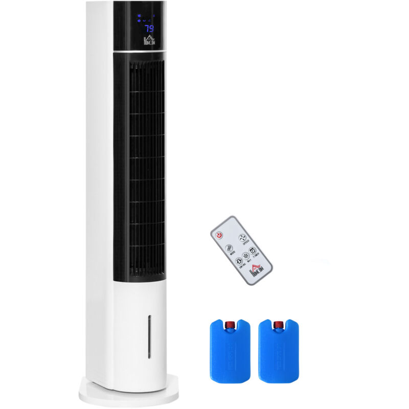 HOMCOM Turmventilator mit Fernbedienung 105cm Ventilator, Standventilator 52° oszillierende Luftkühler mit Wasserkühlung mobile Klimaanlage mit 3