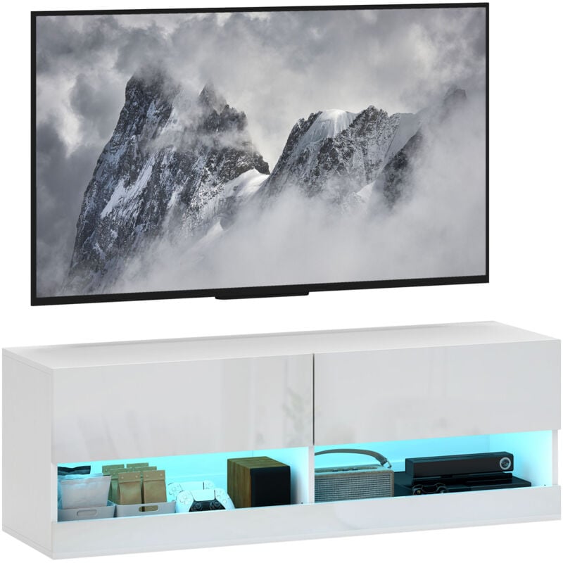 Homcom - tv Schrank tv Board hängend mit Schubladen 120 cm lang tv Lowboard mit LED-Beleuchtung, 16 Blinkmodi für Fernseher bis zu 50 Zoll