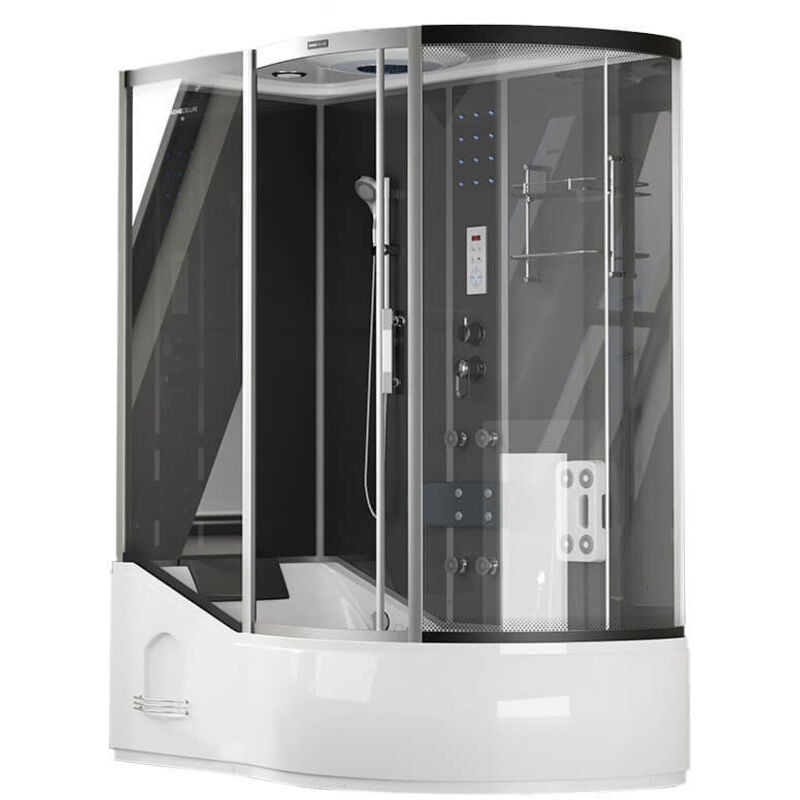 Duschkabine mit Badewanne allin 2IN1 - 170 x 90 Schwarz Rechts Dusche Duschkabine Fertigdusche Duschabtrennung - Home Deluxe