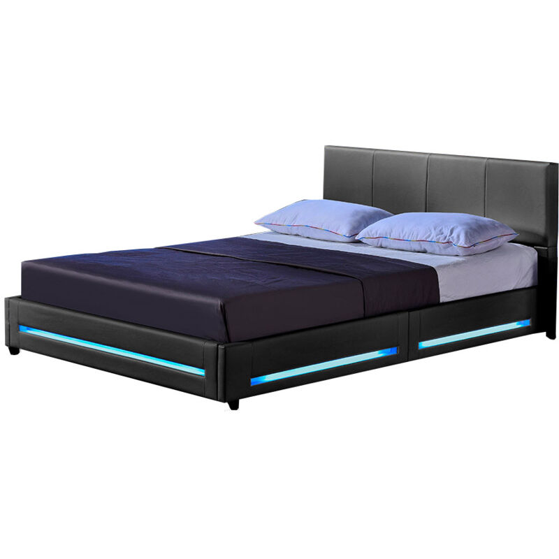 Led Bett asteroid mit Matratze Farbe: Dunkelgrau, Größe: 140 x 200 cm Bett Mit Matratze 180X200 - Home Deluxe