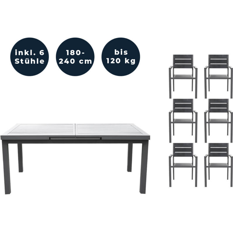 Garten-Sitzgruppe calido madera inklusive ausziehbarer Gartentisch & 6 Stühlen Menge 7 tlg. Lounge Gartenmöbel Gartenmöbel Kunststoff - Home Deluxe
