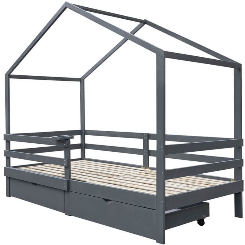 Kinderbett mit Schubladen wolkenland Farbe Grau, Größe: 90 x 200 cm Kinderbett Bett Rausfallschutz Kinderzimmer - Home Deluxe