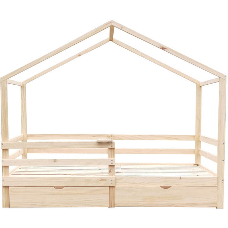 Kinderbett mit Schubladen wolkenland Farbe: Natur, Größe: 90 x 200 cm Kinderbett Bett Rausfallschutz Kinderzimmer - Home Deluxe