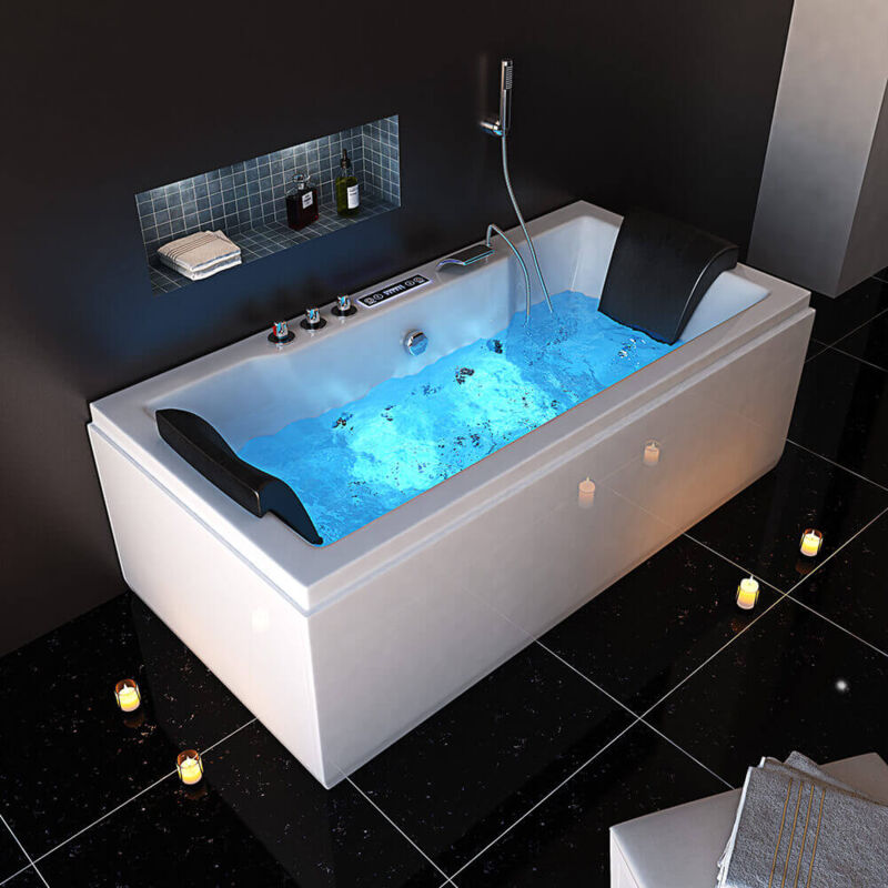Home Deluxe - Whirlpool Badewanne mit Lichttherapie laguna pure m - 180 x 90 cm Whirlpool Eckbadewanne Badewanne Wanne