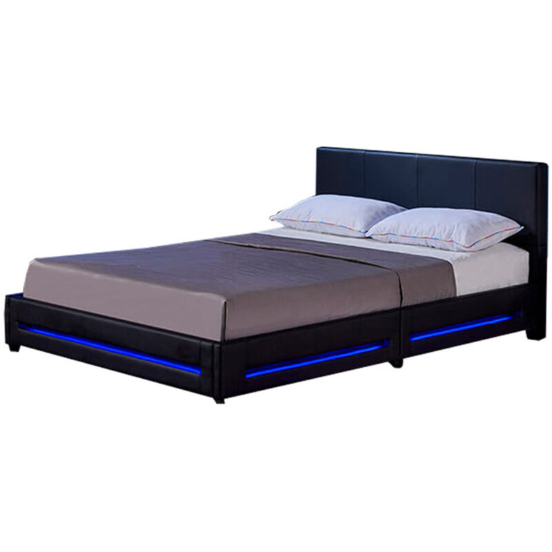HOME DELUXE - LED Bett Asteroid - Schwarz, 140 x 200 cm - Inkl. Matratze und Lattenrost I Polsterbett Design Bett inkl. Beleuchtung LED Polsterbett