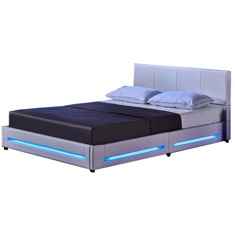Led Bett asteroid mit Matratze Farbe: Weiß, Größe: 160 x 200 cm Bett Mit Matratze 180X200 - Home Deluxe