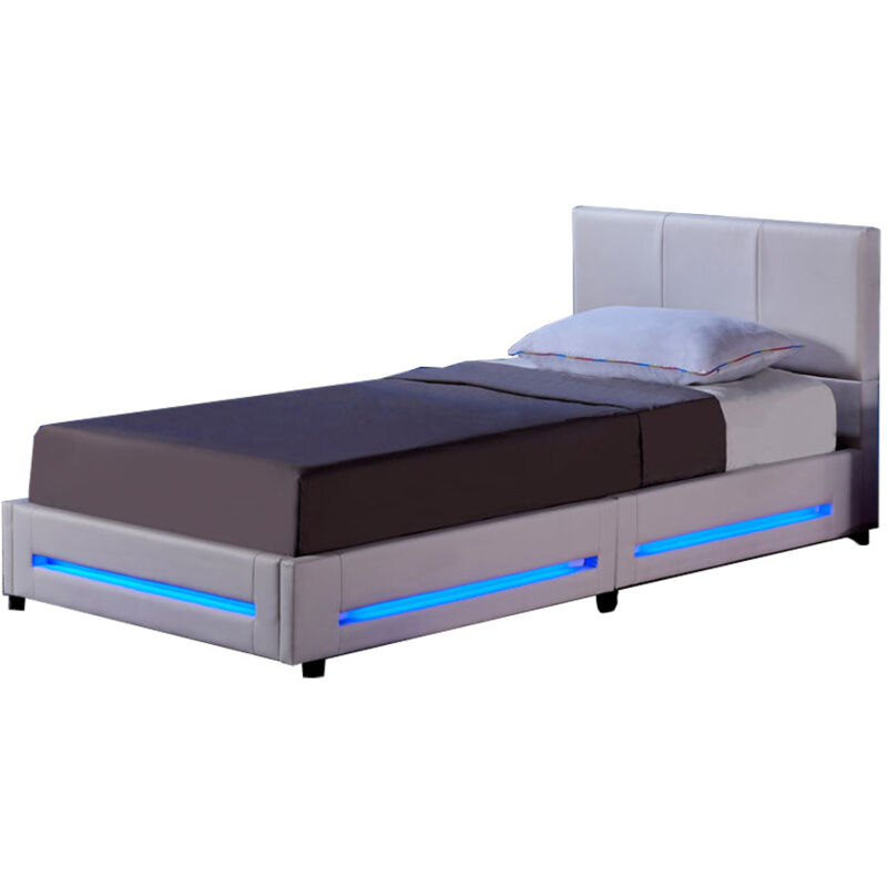 Led Bett asteroid mit Matratze Farbe: Weiß, Größe: 90 x 200 cm Mädchen Bett 90X200 Polsterbett - Home Deluxe