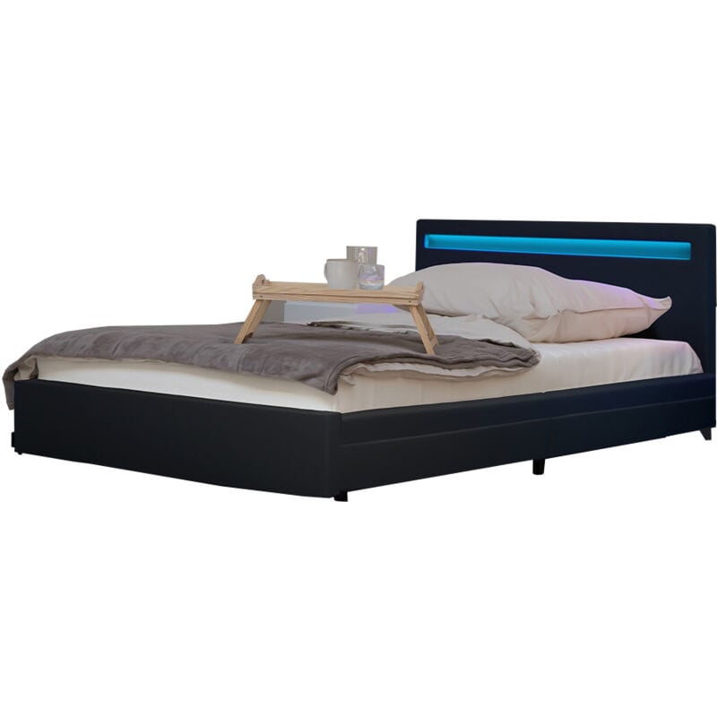 Led Bett mit Schubladen nube Farbe: Dunkelgrau, Größe: 140 x 200 cm Bett Mit Matratze 180X200 - Home Deluxe