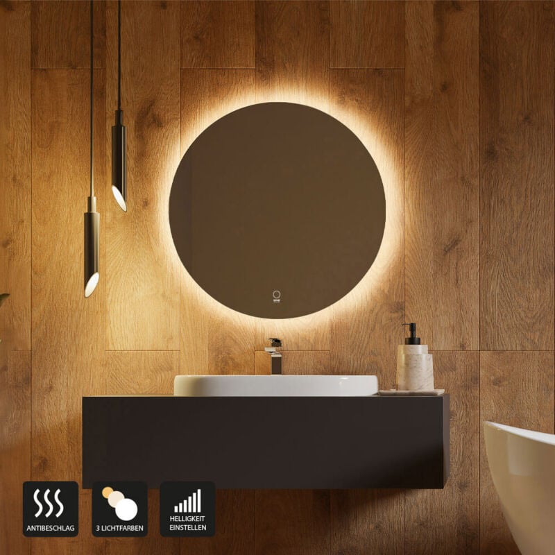 Home Deluxe - LED-Spiegel Rund sila Größe: 100 cm LED-Spiegel Spiegel Schminkspiegel Badezimmerspiegel