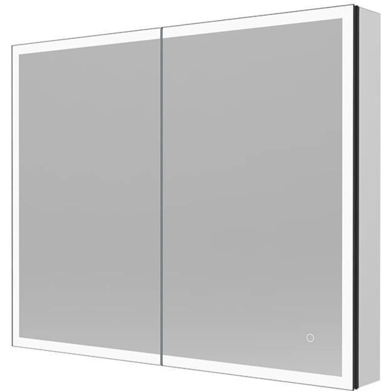 Home Deluxe - LED-Spiegelschrank eve Schwarz 80 x 60 cm led Spiegelschrank mit Steckdose, Bad Spiegelschrank mit Beleuchtung und Steckdose