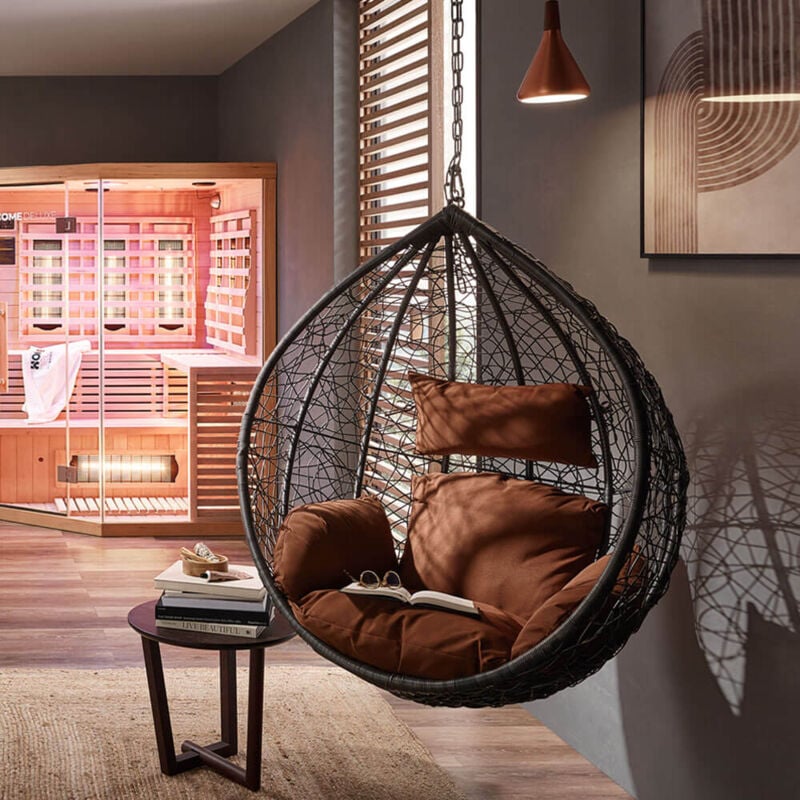 Polyrattan Hängesessel cielo Farbe: Braun, Ausstattung: Korb und Kissen Poly Rattan Hängesessel Hängekorb - Home Deluxe