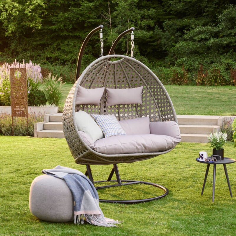 Polyrattan Hängesessel twin Farbe: Grau Poly Rattan Hängesessel Hängekorb - Home Deluxe