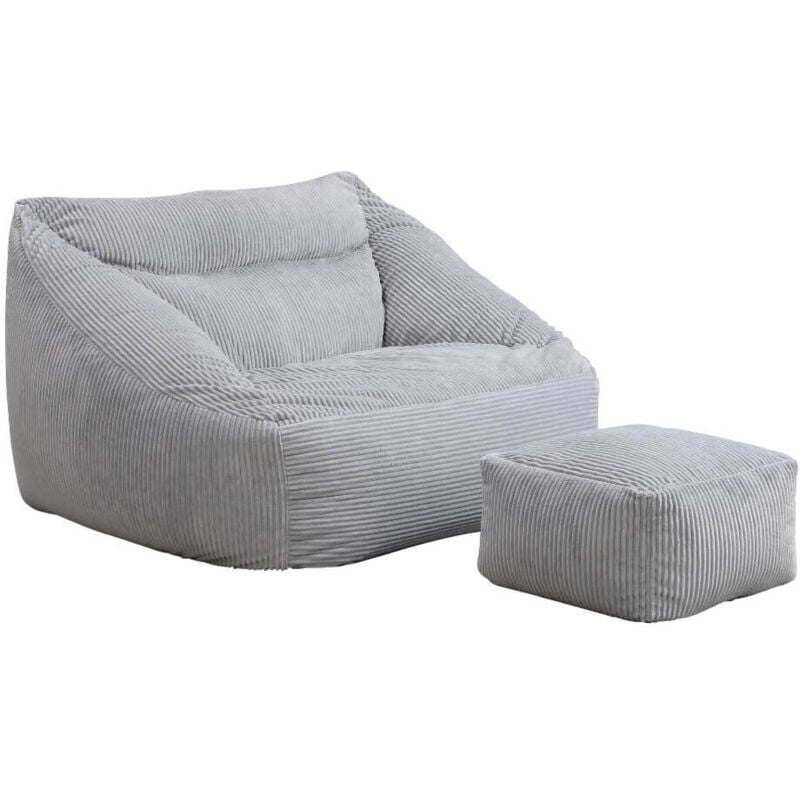 Home Deluxe - Sitzsack mit Hocker cozy Farbe: Hellgrau Sitzsack Bean Bag Sitzkissen