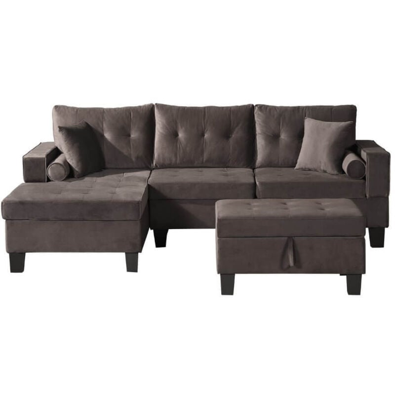 Home Deluxe - Sofa mit Récamiere rom – Samt Braun Farbe Braun Ecksofa Eckcouch In L-Form Eckgarnitur