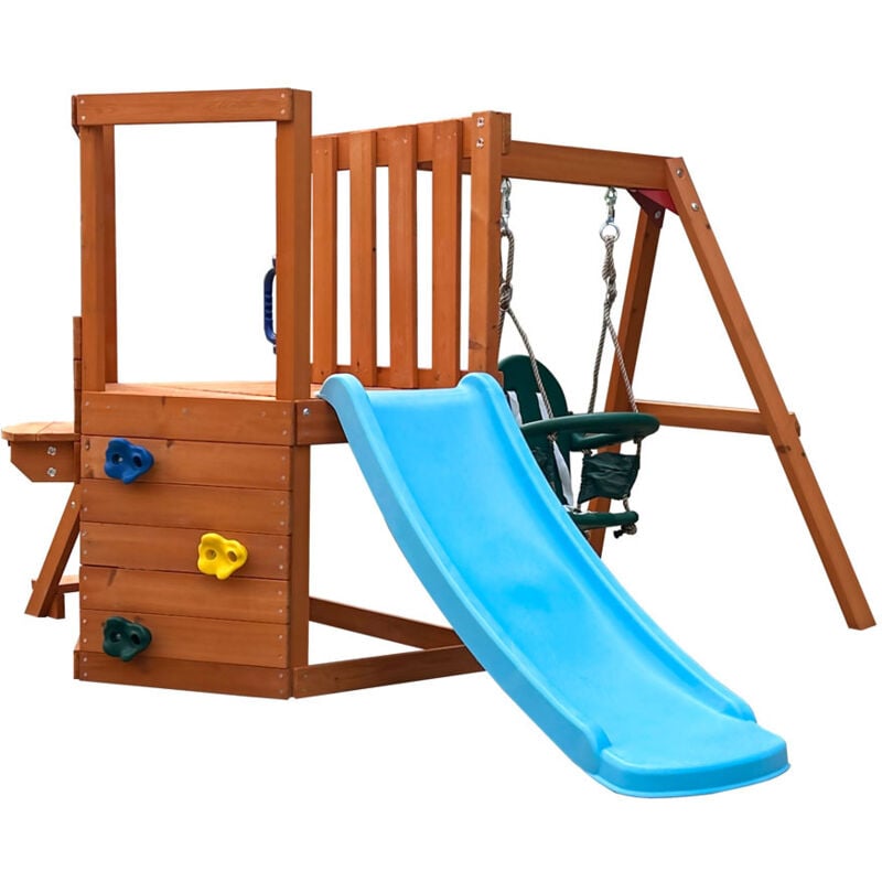 Home Deluxe - Spielturm romi – 199 x 116 cm Spielturm mit Schaukel Spielturm mit Rutsche, Kinderspielturm Holz, Spielturm mit Schaukel und Rutsche,