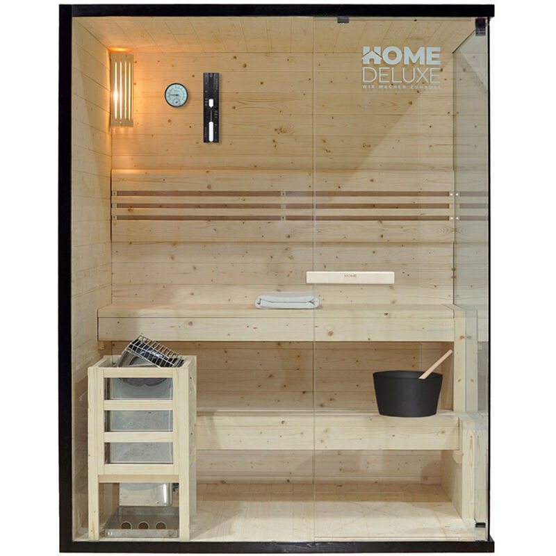 Traditionelle Sauna shadow l - 150 x 120 cm für 3 Personen Sauna Saunakabine Ecksauna Massivholz - Home Deluxe