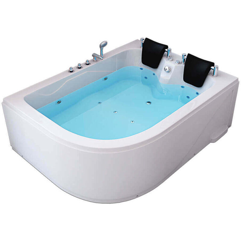 HOME DELUXE - Whirlpool - BLUE OCEAN XL Links, Weiß, Maße: 180 x 120 x 65 cm - inkl. Nackenkissen, Armaturen und Whirlpoolpumpe I Whirlpool für 2