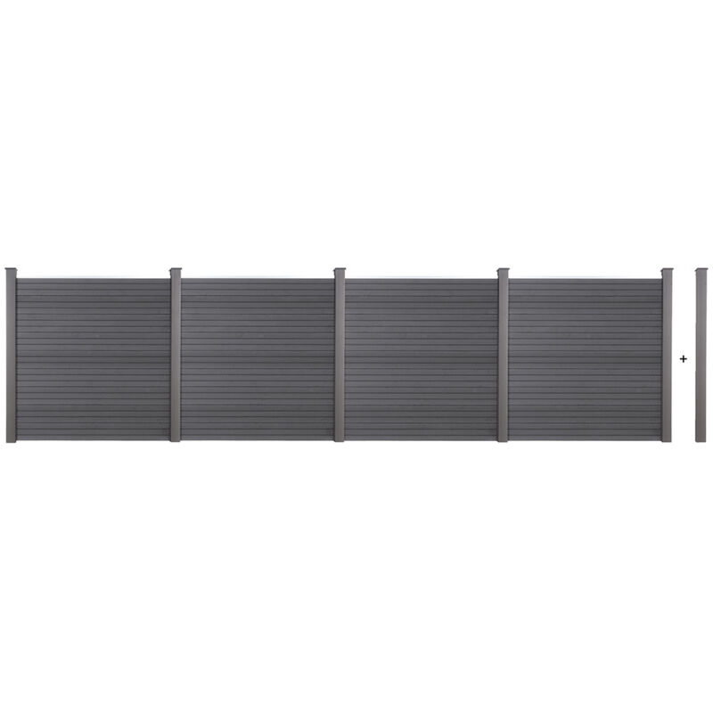 HOME DELUXE WPC Sichtschutzzaun CALLADO - 4 x Element + 6 x Pfosten I Sichtschutz Holzoptik, WPC Zaun Anthrazit, WPC Stecksystem Zaun Sichtschutz