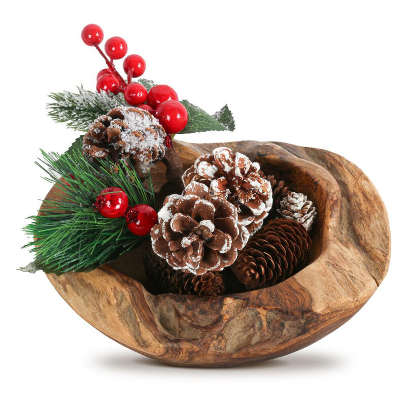 HOMECALL Adventsleuchter Adventskranz Weihnachtsdeko Teakholzschale mit 4 stabile Kerzenhaltern ( ca. Ø 20-25 cm Natürlichen und Eleganz ) ,