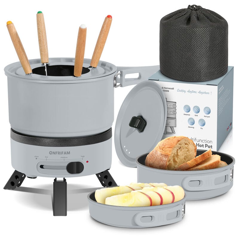 Enfrifam Fondue Set Elektrische Multipfanne Elektrische Hot Pot, Multikocher, Elektrische Pfannen, Campingkocher 700,00W , Ideal für Büro Wohnheime