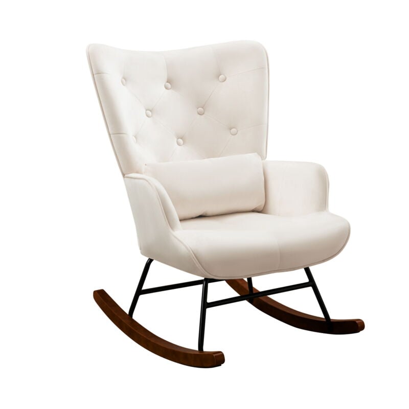 Skandinavischer Schaukelstuhl Samt mit Metallgestell und Holzsockel Retro Sessel Polstersessel für Wohnzimmer Relaxstuhl für Wohnzimmer Schlafzimmer