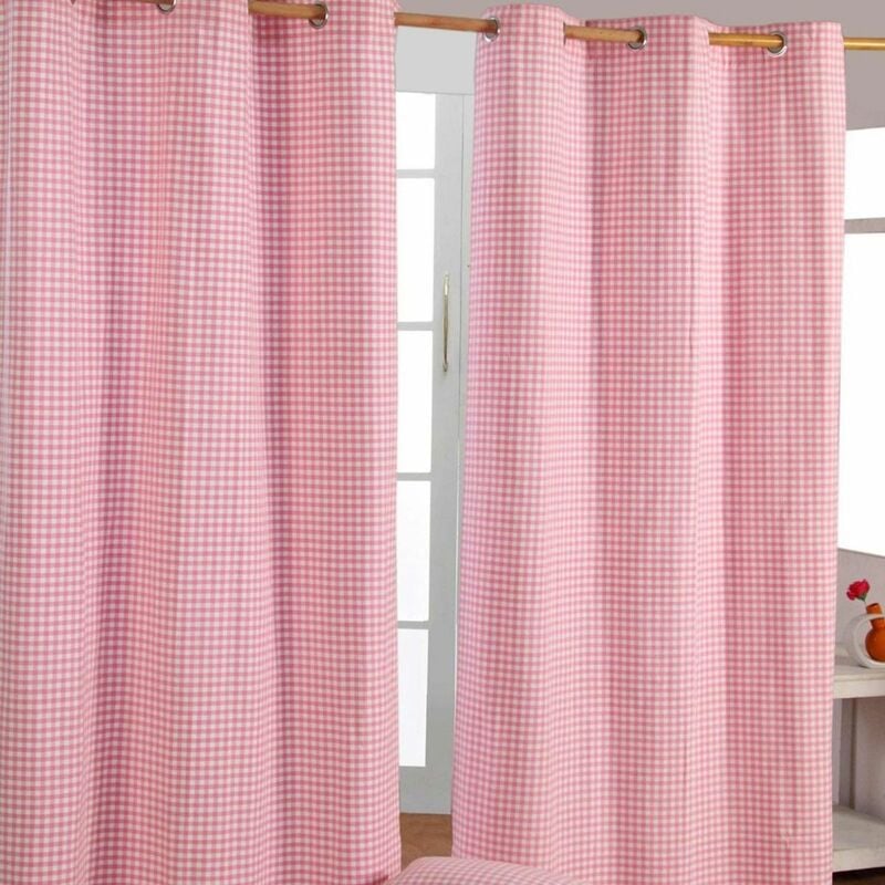 Homescapes - Gardinen mit Ösen Gingham rosa im 2er Set , 228 x 137 cm