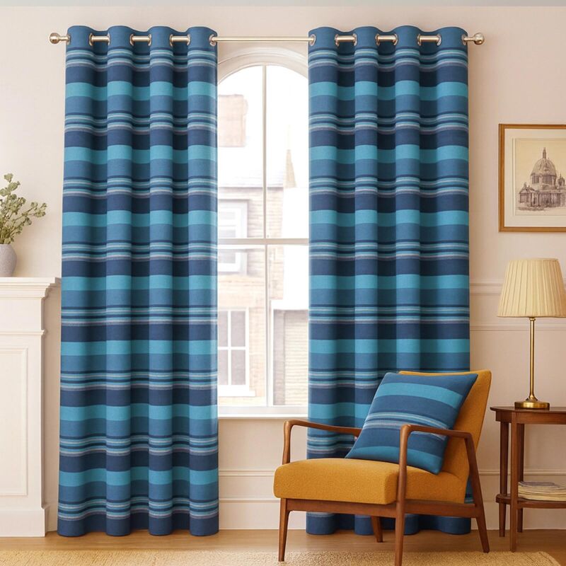 Gardinen mit Ösen Morocco blau im 2er Set, 228 x 167 cm - Homescapes