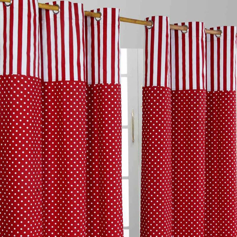 Gardinen Polka Dots & Streifen rot 2er Set 137 x 117 cm - Homescapes