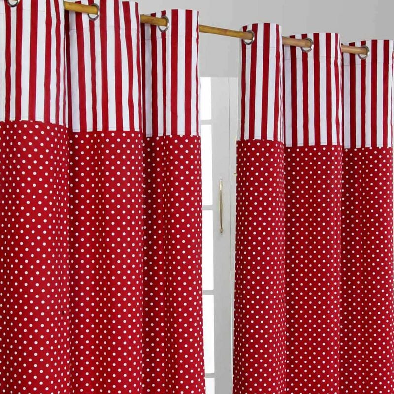 Homescapes - Gardinen Polka Dots & Streifen rot 2er Set 182 x 137 cm