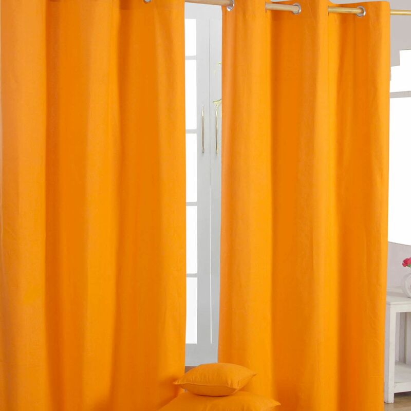 HOMESCAPES Gardinen mit Ösen unifarben orange 2er Set 100% Baumwolle, 182x137 cm