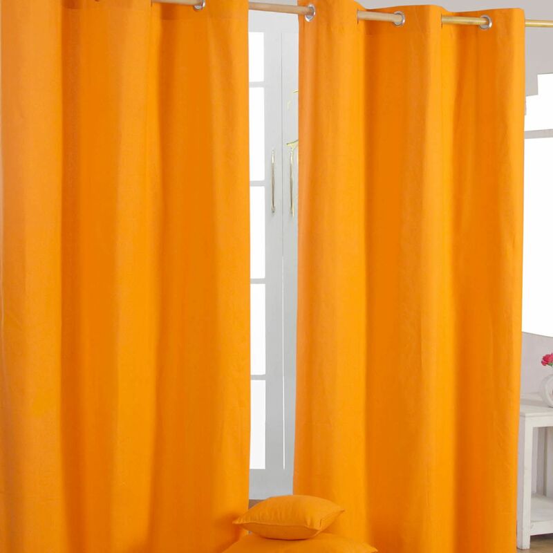 Homescapes - Gardinen mit Ösen unifarben orange 2er Set 100% Baumwolle, 228x137 cm