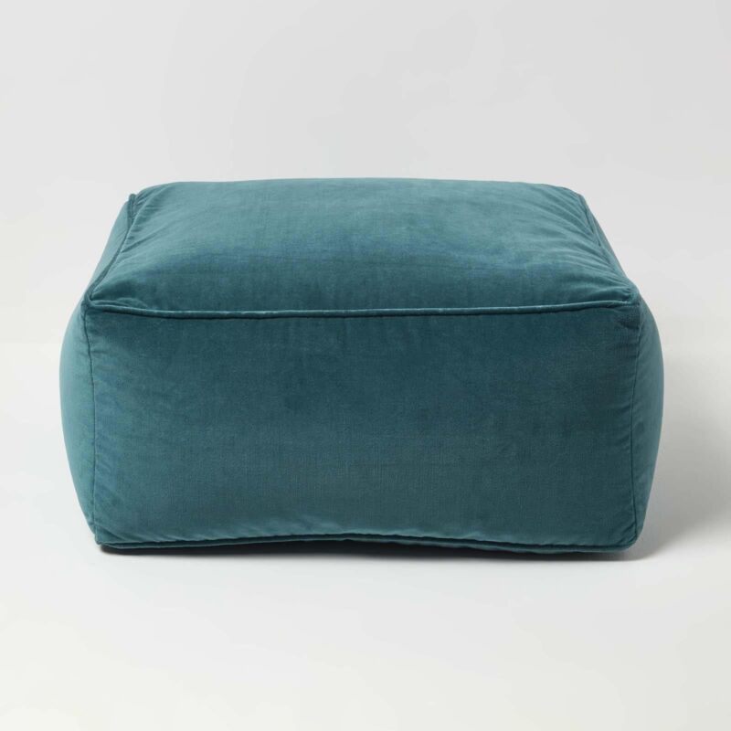 HOMESCAPES Samt Sitzpouf petrolgrün – Sitzsack eckig, 60x60x27 cm