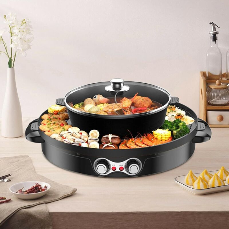 Hot Pot, 2-in-1 Multifunktions-Partypfanne, Doppelte Trennung, Koreanisches Barbecue, Rauchfreier Elektrogrill im Inneren für einfache Reinigung,
