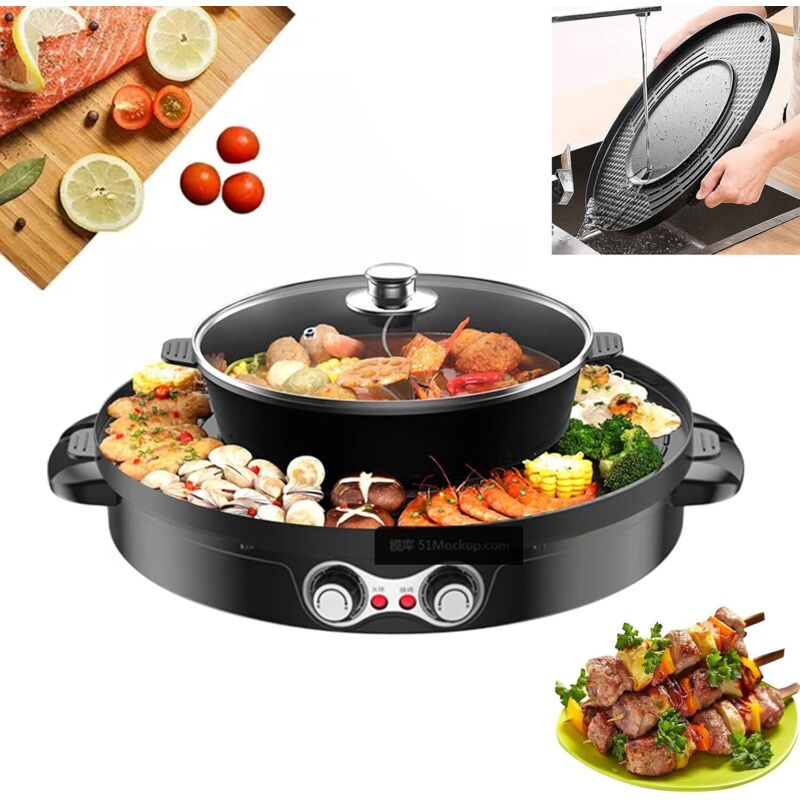 Hot Pot – Multifunktionale 2-in-1-Festpfanne – Doppelte Trennwand – Koreanischer Grill – Rauchfreier Elektrogrill für eine einfache Reinigung –