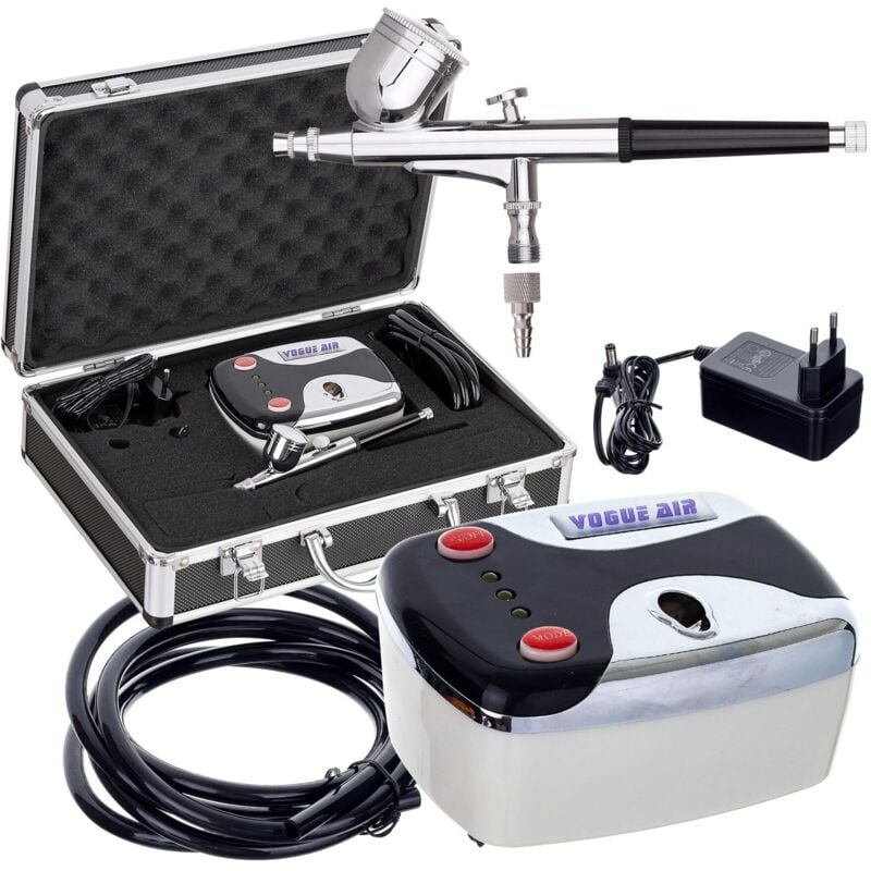 HS08-3AC-SKA KOMPRESSOR im Koffer FÜR AIRBRUSH gelbe Dioden + AIRBRUSH HS-30 0,3mm