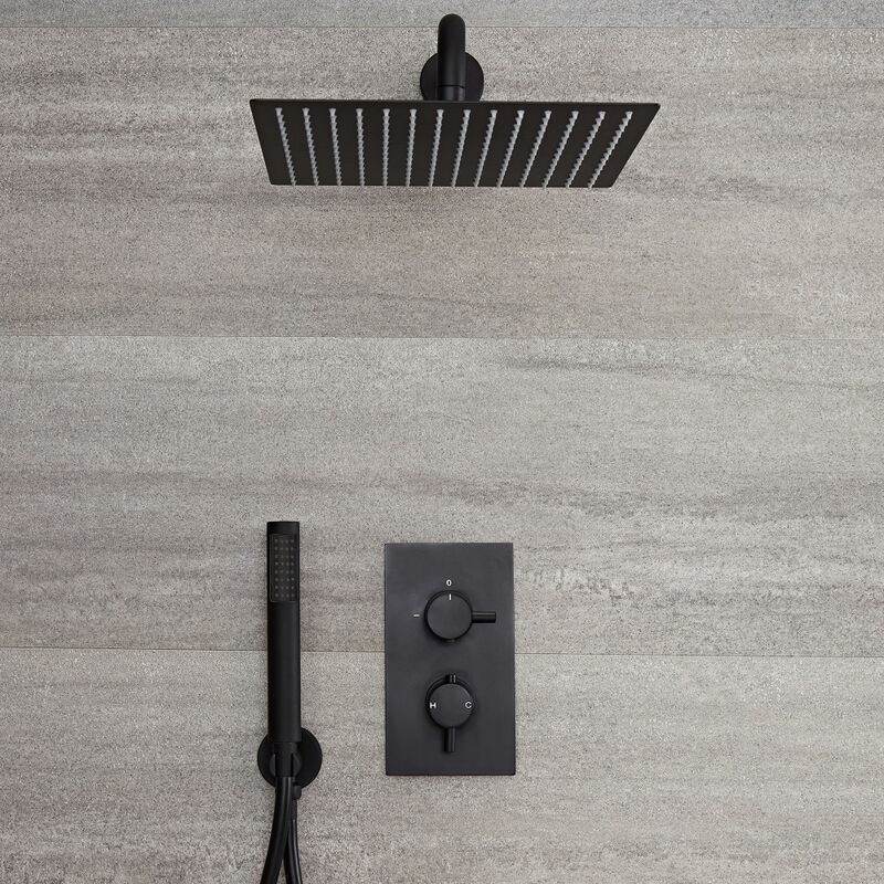 Nox - Schwarze 2-Wege Armatur mit 300x300mm Duschkopf und Handbrause - Hudson Reed