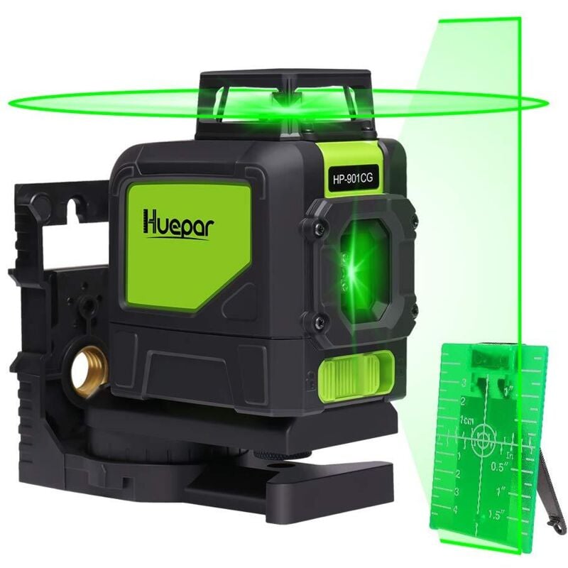 Huepar - 901CG 1 x 360 Kreuzlinienlaser Grün, 360 Grad Linienlaser Selbstnivellierenden Laser Level mit Pulsfunktion, Umschaltbar 360° Horizontaler