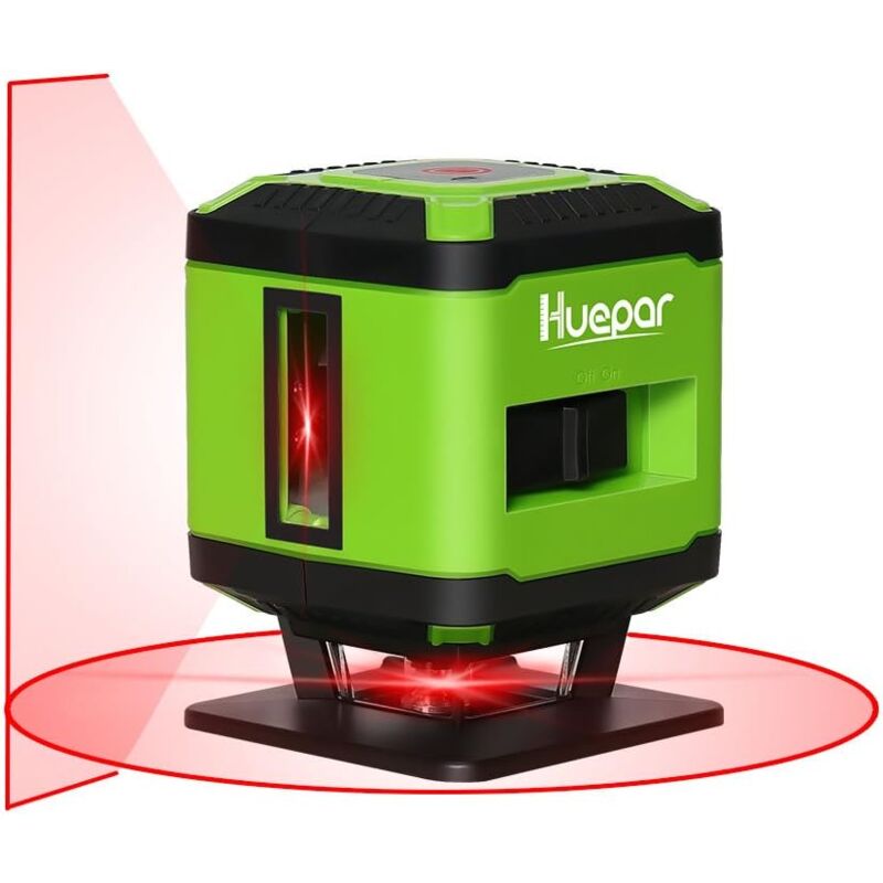 Huepar FL360R 1 x 360 Niveau Laser au sol pour Carrelage Pose, Laser à Croix Rouge Auto-nivellement Commutable Ligne Horizontale de 360 degrés, 10m