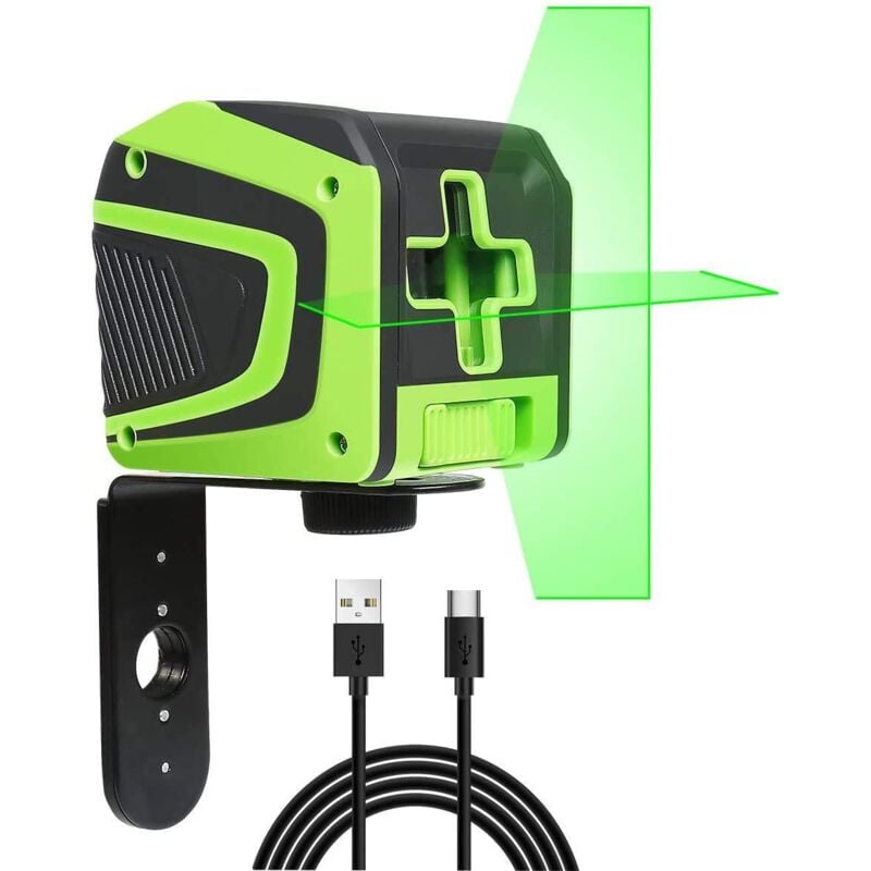 Huepar Niveau Laser en Croix avec Batterie Li-ion Rechargeable - à Faisceau Vert à Nivellement Automatique avec Mode d'impulsion pour Application au