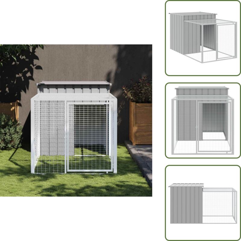 Hühnerkäfig mit Auslauf Hellgrau 110x201x110 cm Stahl Verzinkt - Huhnendrahtzaun - Hühnergehege - Geflügelvoliere - Stall Für Hühner - Hühnergarten