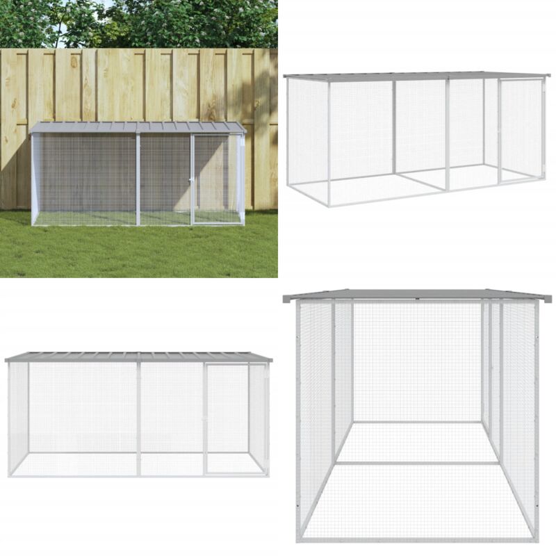 Hühnerkäfig mit Dach Hellgrau 203x98x90 cm Verzinkter Stahl - Huhnendrahtzaun - Hühnergehege - Geflügelvoliere - Stall Für Hühner - Auslauf Für