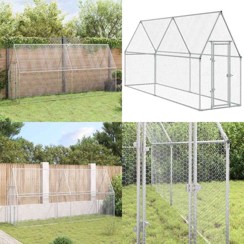 Hühnerkäfig Silbern 100x100x190 cm Verzinkter Stahl - Huhnhaus - Hühnergehege - Vogelvoliere - Gartenhütte - Tierheim - Home & Living